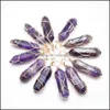 Charms Sier Wire Natural Stone Amethyst Hexagonal Healing Reiki Point Pendants For Jewelry Making Carshop2006 Dro Dhd9G