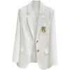 White Blazer Jacket Women High Quality Fashion Embroidery Single Breasted Suit Jacket Ladies Casual Office Formal Blazers Coat 220812