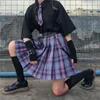 Zestawy odzieży Szkoła dziewczyna różowy mundury plisowane spódnice japońska wysokiej talii A-line kratą spódnicę seksowne jk mundury kobieta marynarz zbocza
