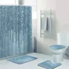 Ensemble de rideau de douche de salle de bain, en Faux métallisé, gris, argent, scintillant, à la mode, pour tapis de bain à paillettes, décoration de maison, 220429