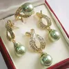 18K Gold Plated olive green Shell Pearl Necklace Jewelry Set