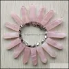 Charms Mode Naturel Rose Rose Quartz Pierre Larme Pilier Forme Point Chakra Pendentif Pour Collier Boucles D'oreilles Jewelr Mjfashion Dhc1S