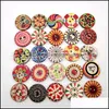 Sewing Notions Tools Apparel Mixed Random Flower Painting Round 2 Holes Vintage Wood Buttons For Diy Scrapbooking Crafts Clothing Accessor