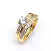 Pierścienie ślubne luksusowy moda błyszcząca cyrkon złoty pierścionek Pierścień do romantycznej pary zaręczynowy biżuteria