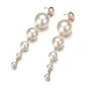 Trendy Elegant Gemaakte grote gesimuleerde Pearl Tassel lange oorbellen bengelen parels snaar statement drop oorbellen voor vrouwen bruiloftsfeestcadeau