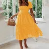 Vestidos Vintage Print Puff Puff Sleeve Summer Beach Zoete Jurken Casual Square Collar Floral Maxi Long Dress Festa 210322