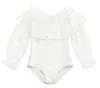 2022 enfants dentelle une pièce maillot de bain petites filles à pois à manches longues col Falbala maillot de bain protection solaire mignon maillot de bain pour bébé S2065