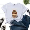 Été Femmes T-shirt 100% Coton À Manches Courtes Hibou Café Lettre Imprimer Femme Mode Casual Lâche T-shirt Dames O-cou Tee Tops 220321