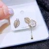 Stud Luxury AB Style CZ Crystal Leaf Camellia Flower Earrings for Women Gold Color Accessories Jewelrystud Moni22