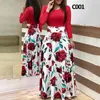 Plus Size Damskie Letni Drukuj Szycie Kwiat Długa Suknia Bankiet Bodycon Elegancka seksowna kobieta super 220402