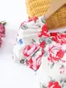 Peutermeisjes bloemenprint blouse met pofmouwen denim rok met ruwe zoom SHE