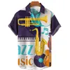 Drukowane koszule męskie Lapel Hawajskie Koszule Letnie Przyciski Fajne Topy Nowe Gitary Wzory Muzyczne Unisex Oversized Vintage Odzież