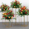 Decoração New Gold Flower Vases Vasos de vasos de coluna Stand Metal Road Lead Tabel de casamento Flores Central Rack Party Party IMAKE068