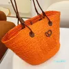 Straw Bag Shoulder Bags Handbags Plain Knitting Crochet Embroidery Open Casual Tote Interior Compartment Two Thin Straps Leather 2247V