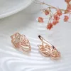 Lampadario penzolante Orecchini a clip con fiore in oro rosa Classici grandi cerchi lucidi pendenti per piercing all'orecchio Fashion Fine Wedding JewelryDangle