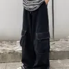 Houzhou harajuku特大の黒い貨物パンツ女性ポケットのための日本のストリートウェアルーズワイドレッグズボングランジテックウェア220726