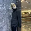 Damen Winter Outdoor Freizeit Sport Daunenjacke weiße Ente winddicht Parker lange Lederkragen Mütze warm echtes Wolfsfell Designer stilvoller klassischer Abenteuermantel 23