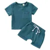 0-6 år gammal sommarflicka baby pit mönster soltryck fast färg pullover 2022 ny pojke baby kortärmad t-shirt shorts 2 st g220521