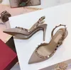 Mode sandaler kvinnor pumpar casual designer guld matt l￤derbockade spikar slingback h￶ga klackar skor 766yyy