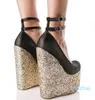 2022 New Fashion 16cm Gold Gold Sequed Super High Heel Platform Wedge Luxury Designer أحذية أعلى جودة