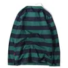 Green Striped Patchwork Sweatshirts الرجال نساء عرضية تمر منخفضة من طوق الرجعية الرجعية Harajuku الهيب هوب الشارع للجنسين 220815