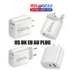 18W 빠른 QC3.0 Type C 충전기 EU 미국 AU 벽 충전기 iPhone 용 Au Wall Chargers 플러그 플러그 플러그 Samsung S10 S20 Note 10 HTC Huawei Android Phone