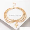 Anklets Fashion Jewelry Three Layer Anklet Snake Pendant Golden Chain Drop Delivery Dhl3R