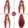 Long Straight Wine Red Wig with Bang Synthetic Wigs for Women Heat Resistant Natural Hair Daily Halloween Cosplay Party 220622
