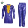 ملابس عرقية HD African Cloths للرجال Top Pant 2 قطع وضعت الزي قميص التطريز مع بنطلون غني الأثرياء الأصلي