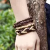 Bangle Jessingshow 4 szt./SET STEACE skórzane bransoletki mężczyźni drewniane koraliki urok kobiety homme femme punkowy styl vintage męski biżuteria Raym22