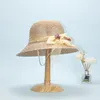 Summer New Women's Sun Hat Lace Bow Floral Ribbon Top Hat Dome Simple Wild Breathable Sunscreen Straw Hat Seaside Beach