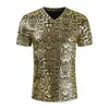 Sexy V Neck Snake Wzorka metaliczna T Shirt Men Hipster krótkie rękaw DJ Klub nocny T-shirt Men Hip Hop Streetwear koszulka Homme L220704