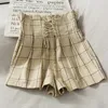 Pearl Diary Women Plaid Shorts High Waist Short Pant With Lace Up Front Female Summer Street Glamorous Casual 220509