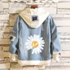 Männer Denim Jacke Street Hip Hop männer Mit Kapuze Jean Jacken Casual Print Little Daisy Cartoon Anime Jacke Oberbekleidung Y220803