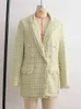 2022 Sprng Nieuwe Mode Vrouwen Plaid Gebreide Blazer Kantoor Dame Zakelijke Outfit Vrouwen Jacket Chic Groen Jeugd Vrouwelijke Jas L220725