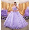 Mis 15 Anos lilas lavande robes de Quinceanera avec cape Applique perles hors épaule bal Sweet 16 robes Vestidos De Xv Anos