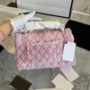 22Ss F / W Women Classic Double Flap Pink Tweed مبطن حقائب GHW Crossbody Shoulder Multi Pochette Purse Turn Lock Outdoor Sacoche Luxury Designer Hand Bags 25CM