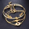 Chaîne à maillons 4 pièces/ensemble géométrique alliage bracelets porte-bonheur femmes feuille d'or Bracelet ensemble Simple poignet dame Boho Bracelet bijoux GiftLink