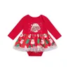 Rompers Merry Christmas Party Mabon Girls Costumes Kids Santa Claus Print Rib сетка с длинным рукавом для весенней осени зимы