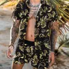 Мужские спортивные костюмы, соответствующие плавкам, рубашкам, онлайн-продаже, гавайский мужской комплект с принтом, короткий повседневный пляжный костюм из двух частей, гавайская рубашка и короткая сумма