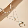 Pendant Necklaces Boho Moon Necklace For Women Silver Color Clear Crystal Stone Leaf Chain Chocker Multi-layer Jewelry 9752Pendant Necklaces