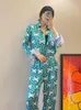PBZA Women Fashion Flores Floral Bloups Vintage Buttonup de manga longa com penas camisas femininas BLUSAS TOPS 220706