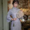 Vrouwen kleden Cheongsam Chinese stijl magere kralen borduurwerk driekwart mouw vintage 2022 veer kleding casual jurken