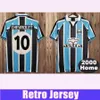 2000 Gremio RONALDINHO Retro fotbollströjor för män ZINHO NENE WARLEY Hem Blå Svarta Fotbollströjor Camisetas de futebol Uniformer