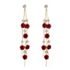 Mode Rose Flower Dangle För Kvinnor Glänsande Rhinestone Lång Torsel Asymmetri Drop Earring Girls Wedding Party Smycken