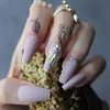 Handmade nude coffin reusable Press on nails box 24pcs Acrylic crystal bling Microdrill glitter Ballet fasle 220725