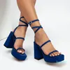 Sandaler 2022 Summer Women Fashion Platform Ankle Buckle Strap Female Shoes Block High Heels Sexiga damer Solid Color Footwear