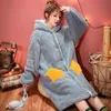 Kadın pijama kadınlar kalın mercan polar bornoz sevimli kapüşonlu gecelik gece kıyafetleri kış sıcak pazen gece kılıfı