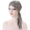 Beanie/Skull Caps European och amerikansk krökt blommig trasa Två-tailed Leopard Print Turban Hat Muslim Simple Chemoterapi Capbeanie/Skull