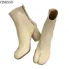 Dress Shoes Split Toe Boot Women Cow Leather Ninja Tabi Ankle Real Mm6 Brand Design Woman 7.5cm Heel 220718